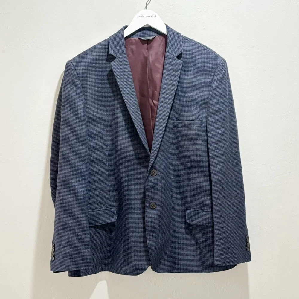 MARC MARTIN NEW YORK Men’s Blue Houndstooth Super 120’s Wool Sport Coat Sz 46S